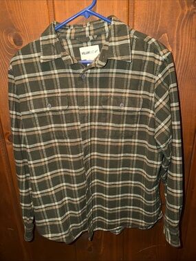 William Rast Olive Green Plaid Shirt with Cream and Tan Accents